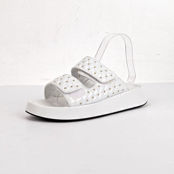 Jeffrey Campbell Women Studded Casual White Faux Patent Leather Sandals 8.5 - Picture 3 of 6